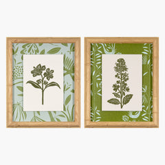 White Meadowsweet Linocut Green