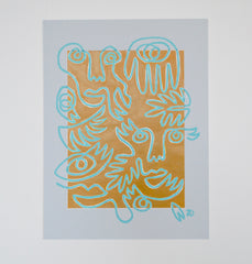 Fingers Faces & Plants in Mustard &  Blue Mat